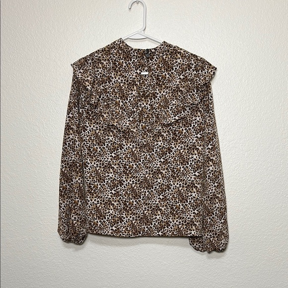 Topshop Blouse Size 8 Animal Print Ruffle Yoke Blouse - Picture 2 of 10